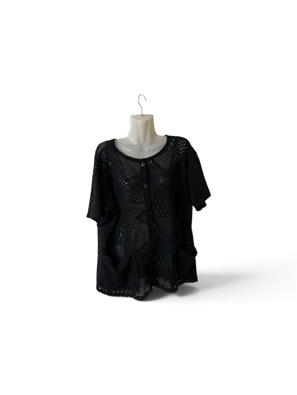 Madalana womens Black Open-Knit Short-Sleeve Cardigan Sweater